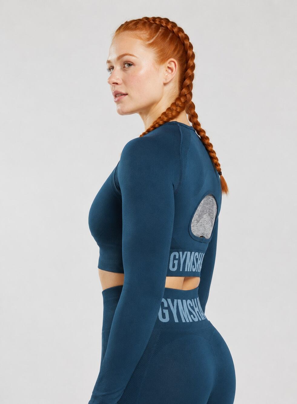 GymShark Flex Long Sleeve Crop Top Womens Size XS Navy Denim Blue New B1A3L